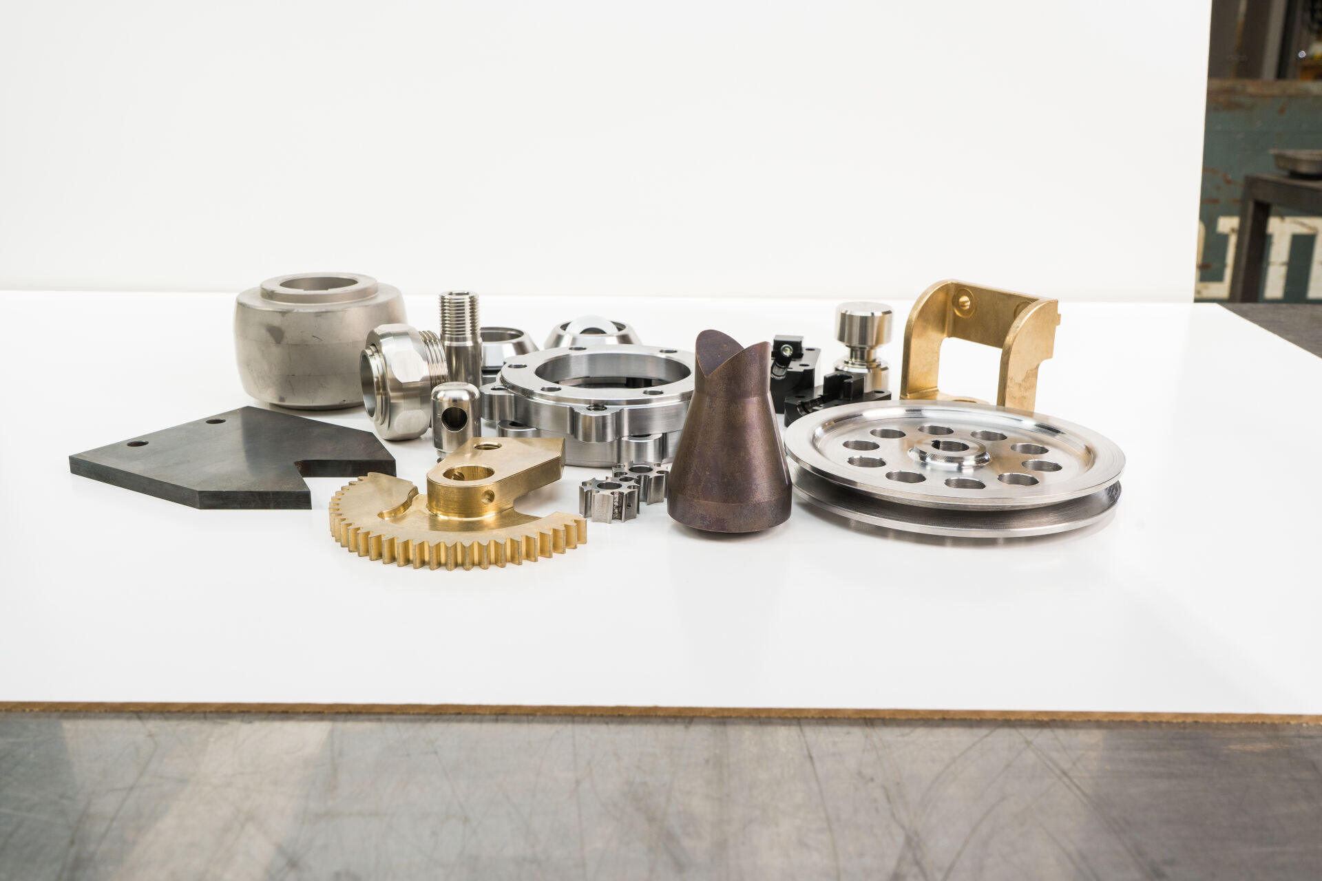Assortment of machined parts in various materials
